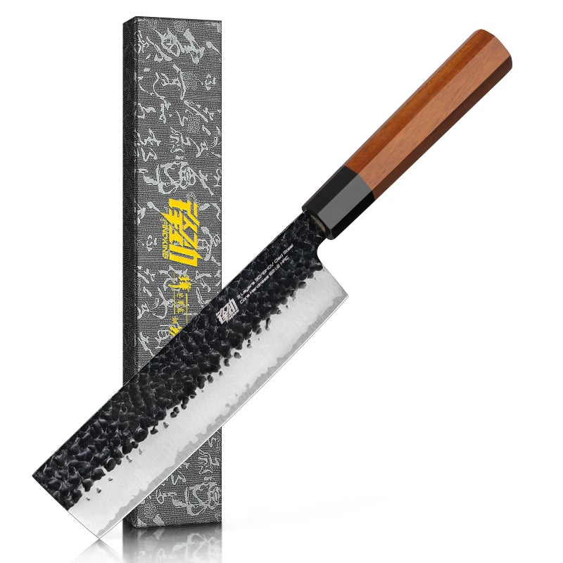 FINDKING Dynasty Series Japanese Nakiri Knife, Professional Vegetable Cleaver, 9Cr18MoV High Carbon Steel Blade, African Rosewood Octagonal Handle, for Shred, Slicing, Mincing, 7 Inches - Image 1